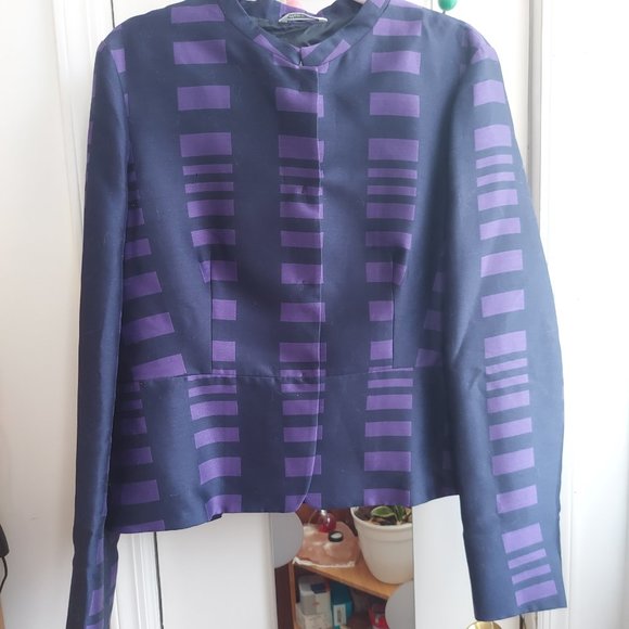 MAX MARA Suit (Jacket+Skirt) Geometric Pattern Peplum in Purple - Picture 6 of 8